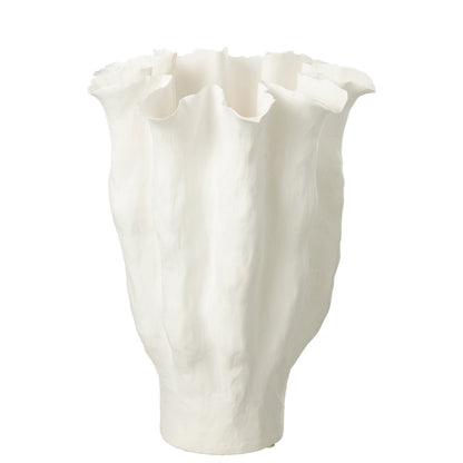Witte keramische vaas met golvende organische rand, J-Line Calyx 42 cm, vooraanzicht