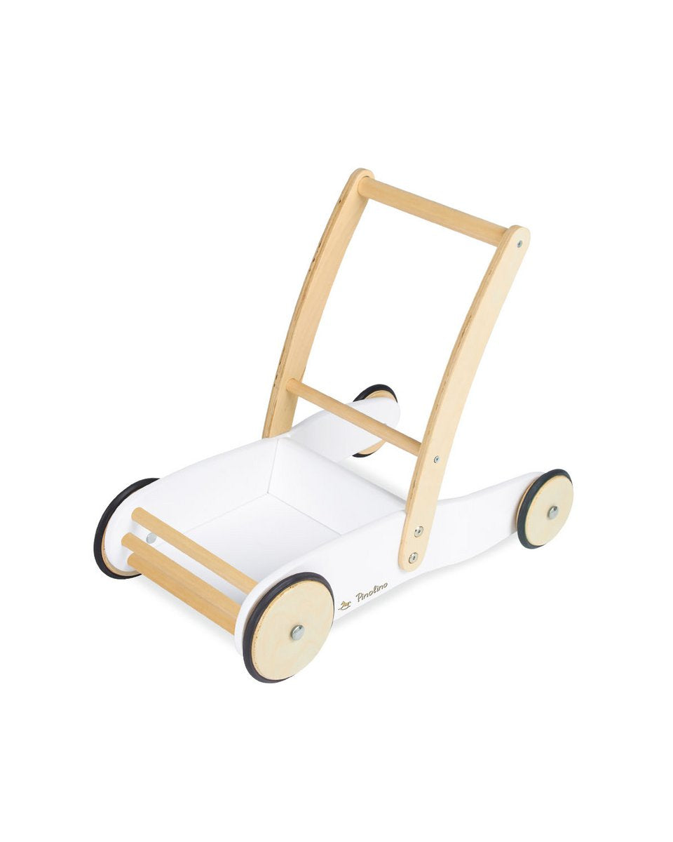 Baby walker Uli van hout in wit en naturel op witte achtergrond