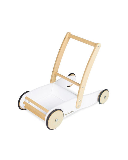 Baby walker Uli van hout in wit en naturel op witte achtergrond