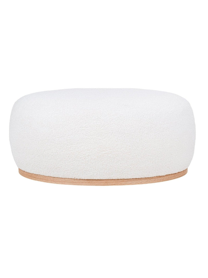 Witte langwerpige Manhattan poef van teddystof op houten onderstel