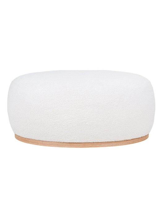 Witte langwerpige Manhattan poef van teddystof op houten onderstel