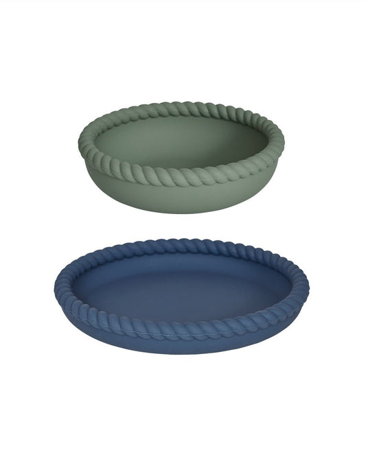 Groen en blauwe zacht bord en kom
