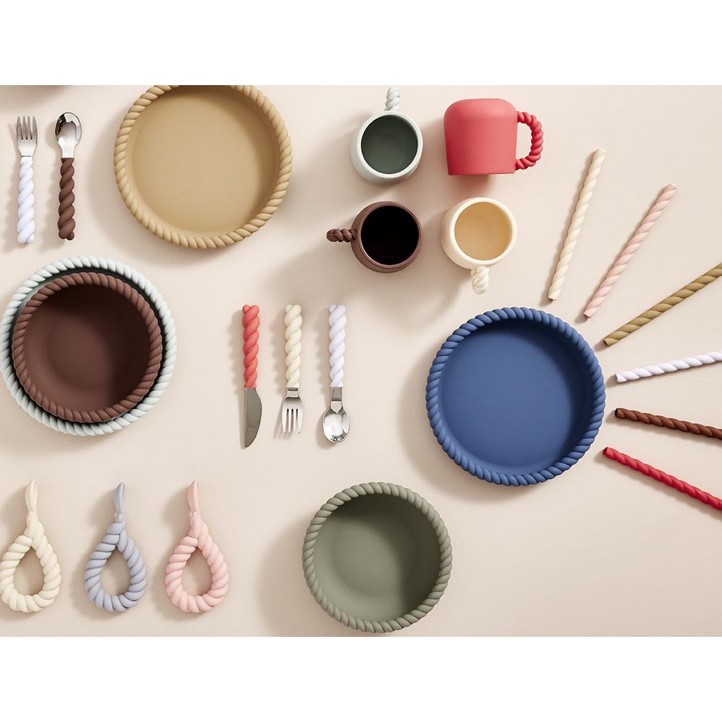 Groen en blauwe zacht bord en kom