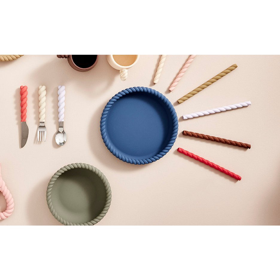 Groen en blauwe zacht bord en kom