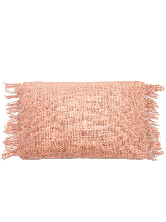 Zalmroze katoenen kussenhoes 30x50 met franjes