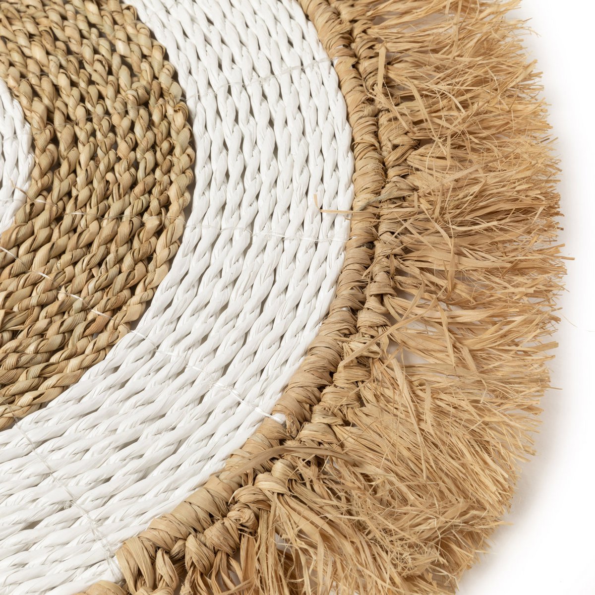 Zeegras raffia placemat naturel wit 45 cm detail van het materiaal