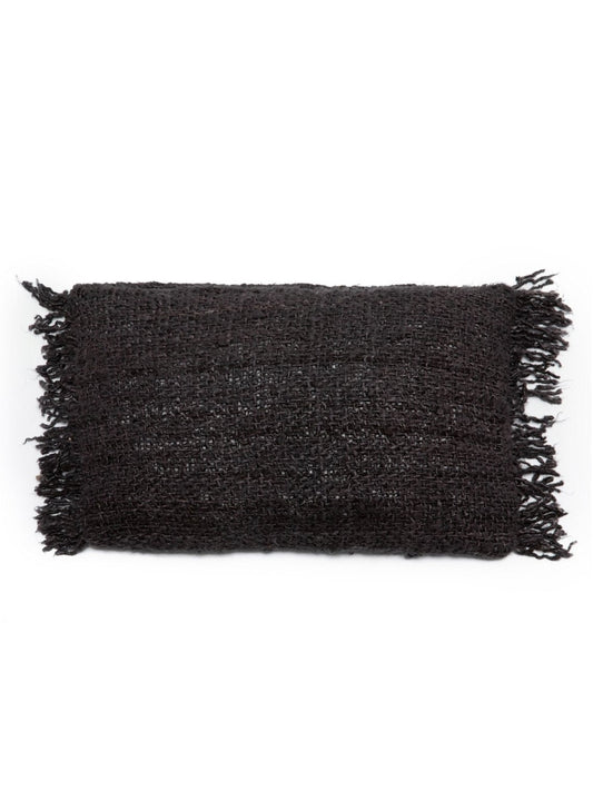 Zwarte katoenen kussenhoes 30x50 met franjes
