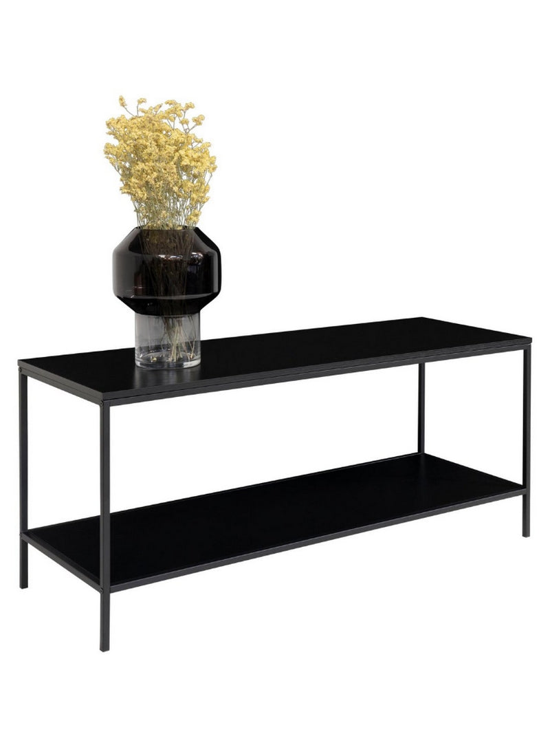 Zwarte tv-kast Vita met modern open frame op witte achtergrond