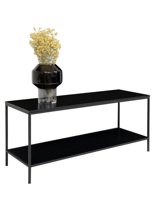 Zwarte tv-kast Vita met modern open frame op witte achtergrond