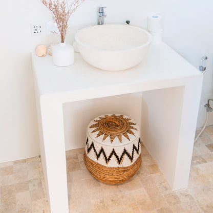 Mand met deksel wit en naturel Palem