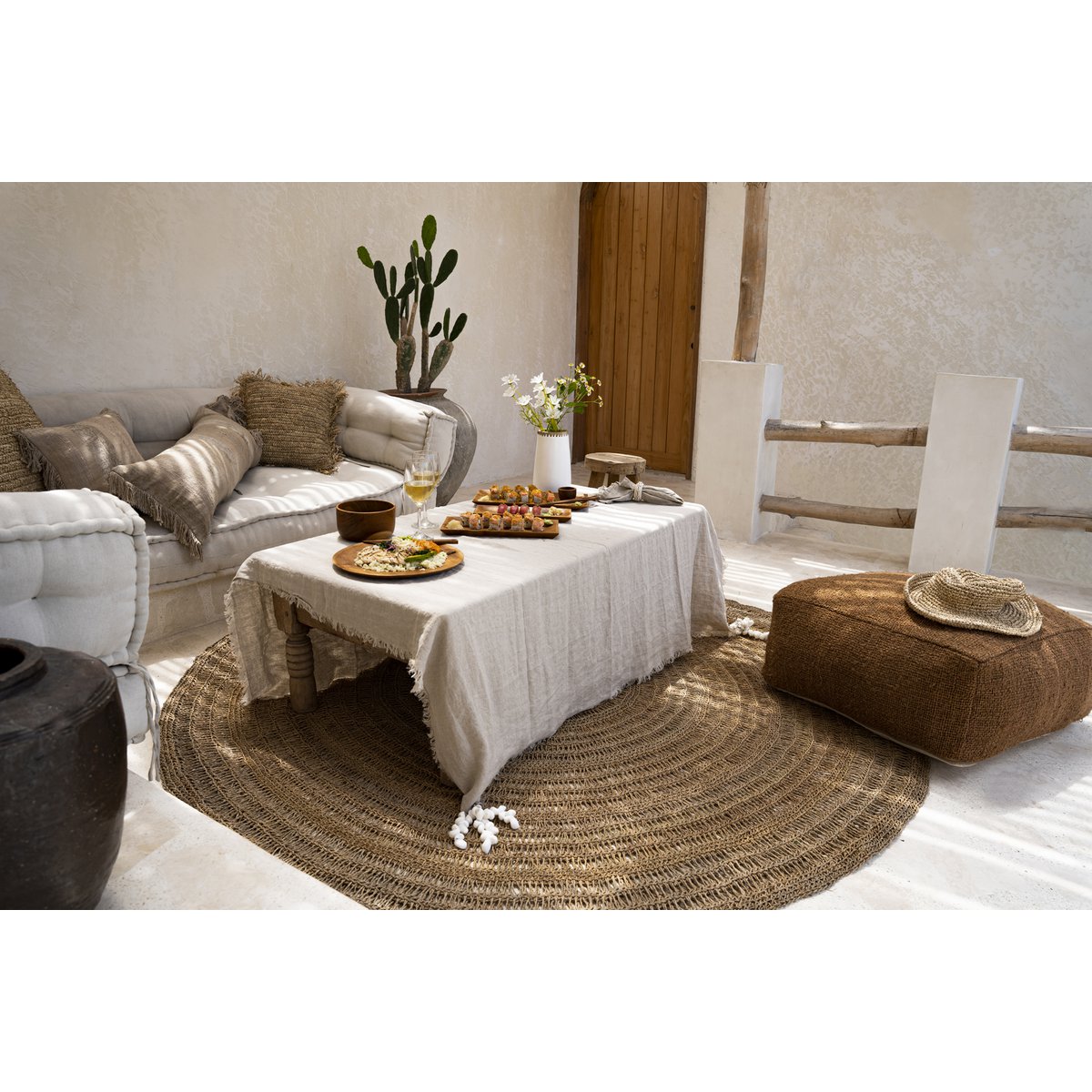 Beige linnen tafelkleed 180x300 cm