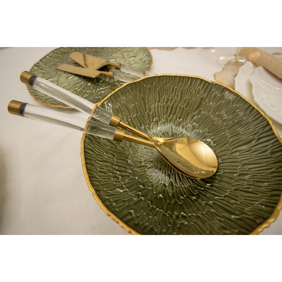 Saladebestek Staal Goud Transparante Handgreep