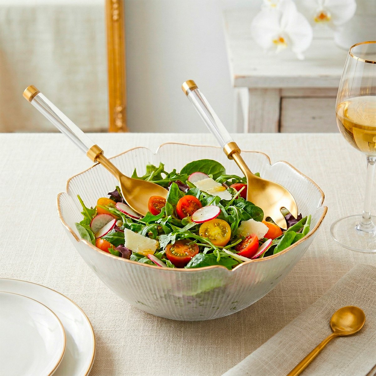 Saladebestek Staal Goud Transparante Handgreep