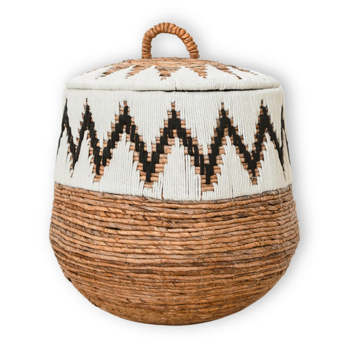 Mand met deksel wit en naturel Palem