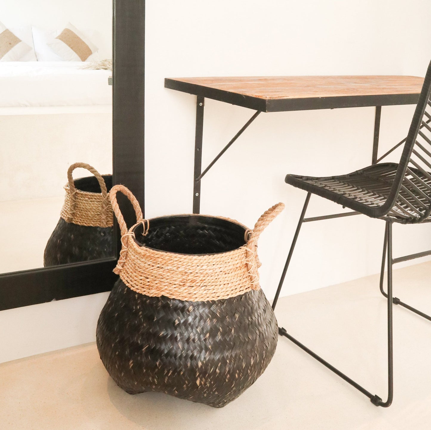 Zwarte boho bamboe mand  BENOA