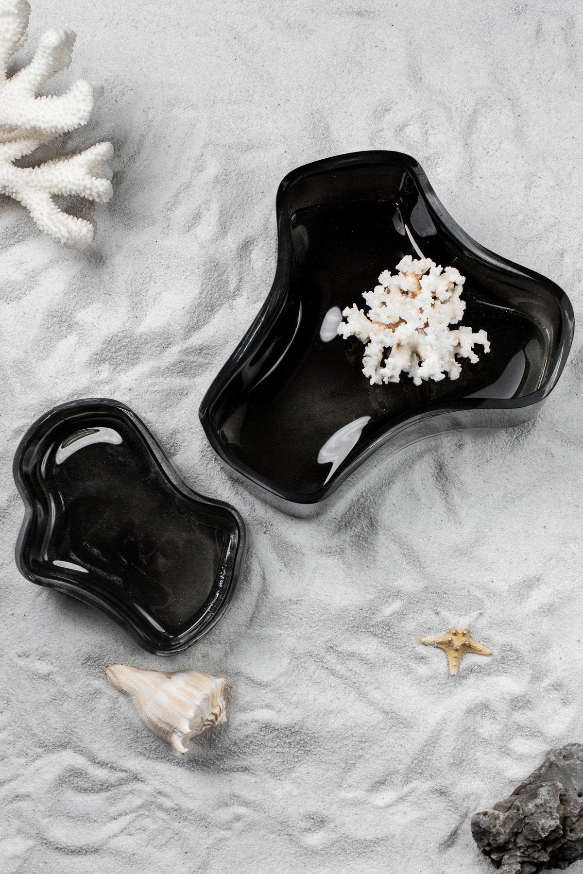 Lage glazen zwarte schaal