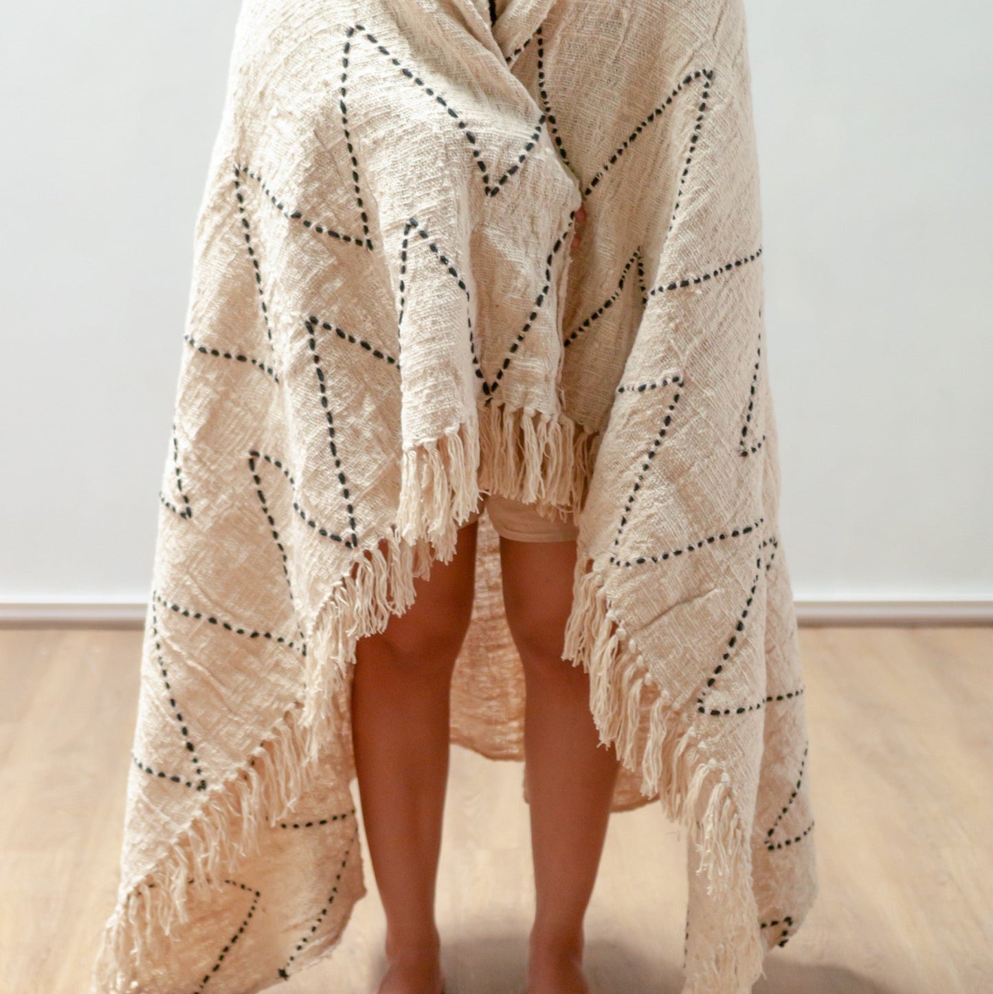 Boho plaid of sprei met franjes en motief Linggah