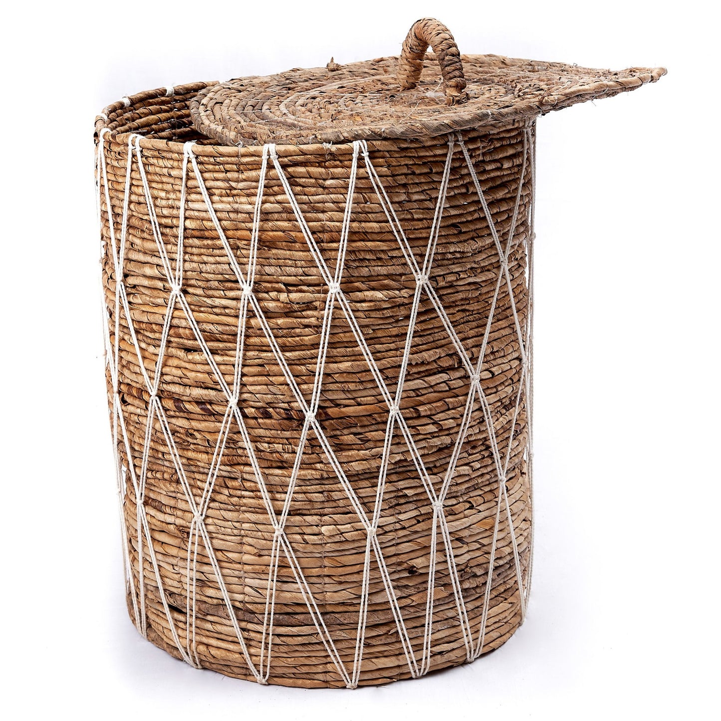 Bananenvezel wasmand met deksel bruin wit 43 cm Kisa