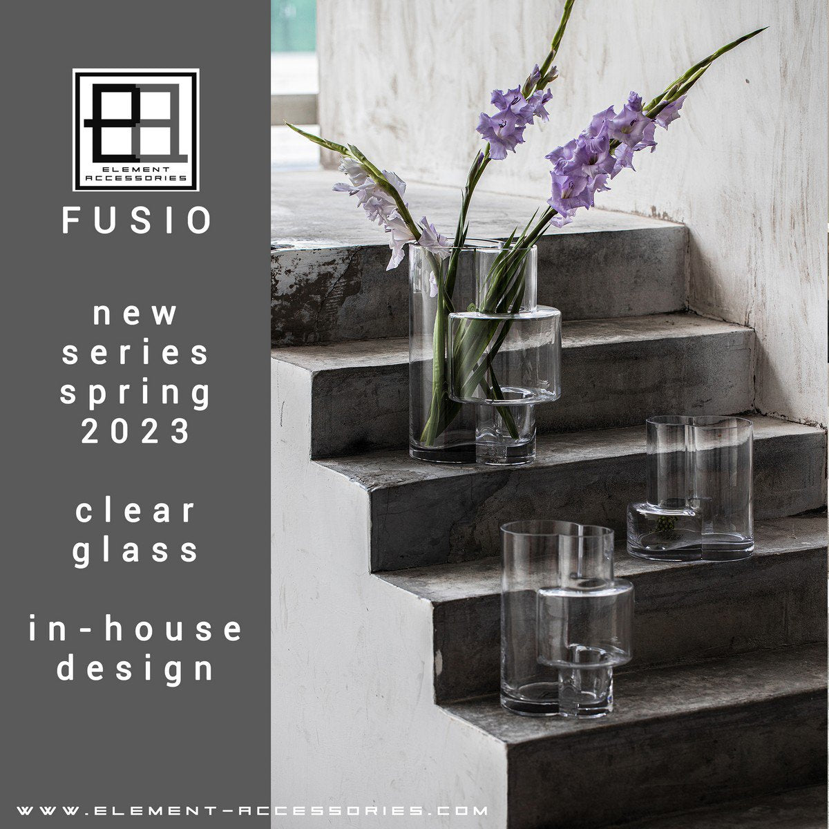 Merkfoto  grote geometrische transparante glazen vaas Fusio