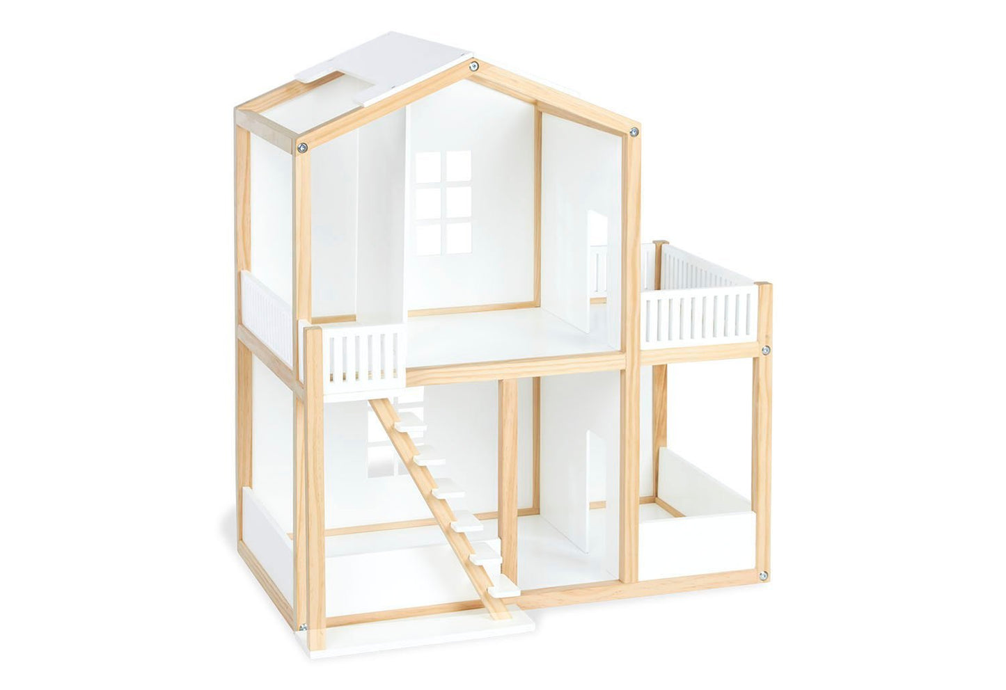 Productfoto witte en beige houten poppenhuis Ida leeg