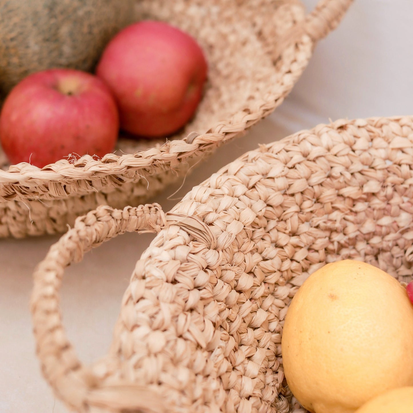 Sfeerfoto raffia schalen Raga closeup detail