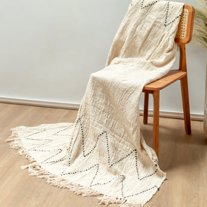 Boho plaid of sprei met franjes en motief Linggah
